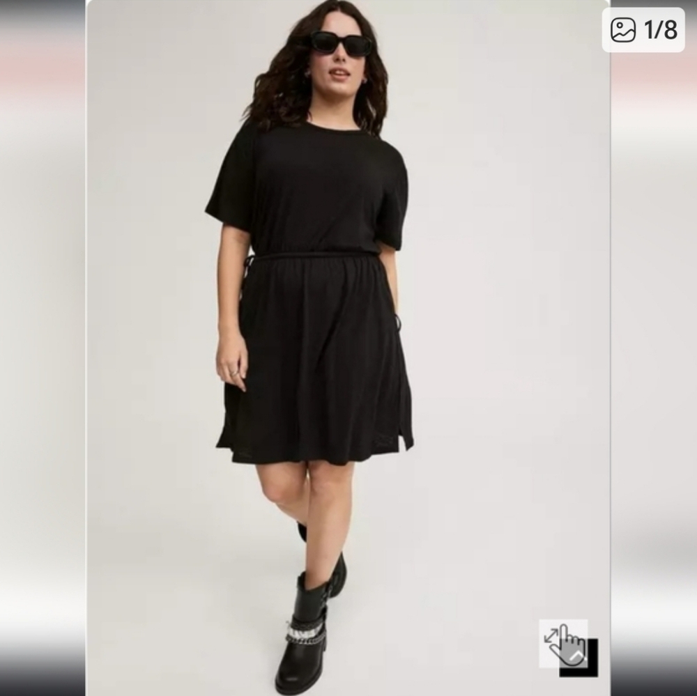 Torrid Black Fit & Flare Short Sleeve Adjustable Drawstring Waist Pockets Dress